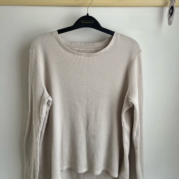 American Eagle Outfitters Tops - American Eagle Outfitters Cream Waffle Crew Neck Top